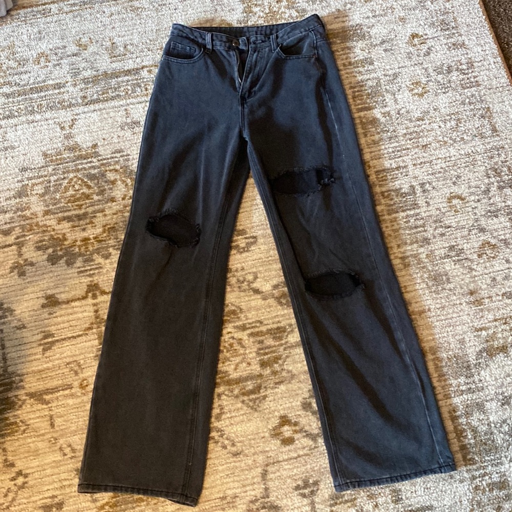 High waisted loose fit grey/black denim jeans